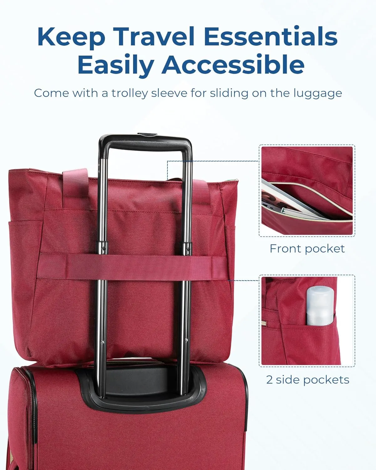 BAGSMART Softside Expandable Luggage Airline Approved with Spinner Wheels, 20 Inch Carry On Luggage 22x14x9 with TSA Lock, Rolling Suitcases with Tote Bag, Red