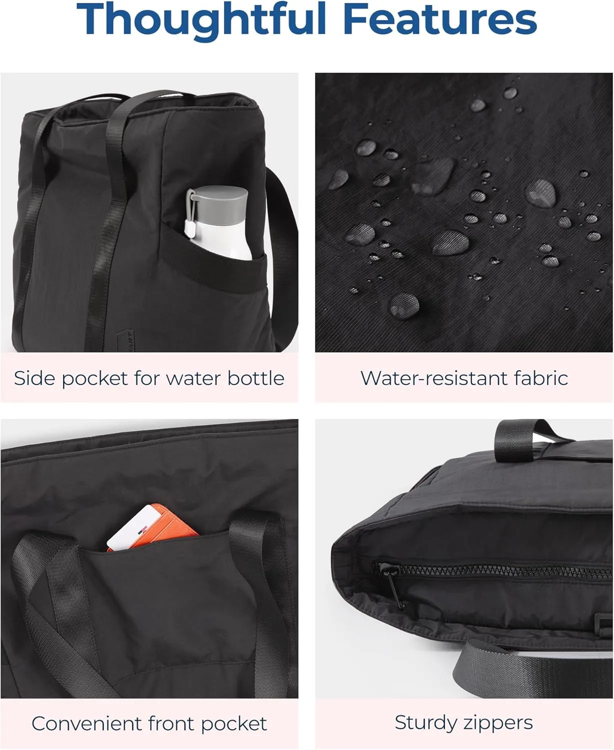 BAGSMART Tote Bag for Women with Zipper, Gym Tote with Compartments, Work Tote Nurse Dance Yoga Bag for Sport, Travel