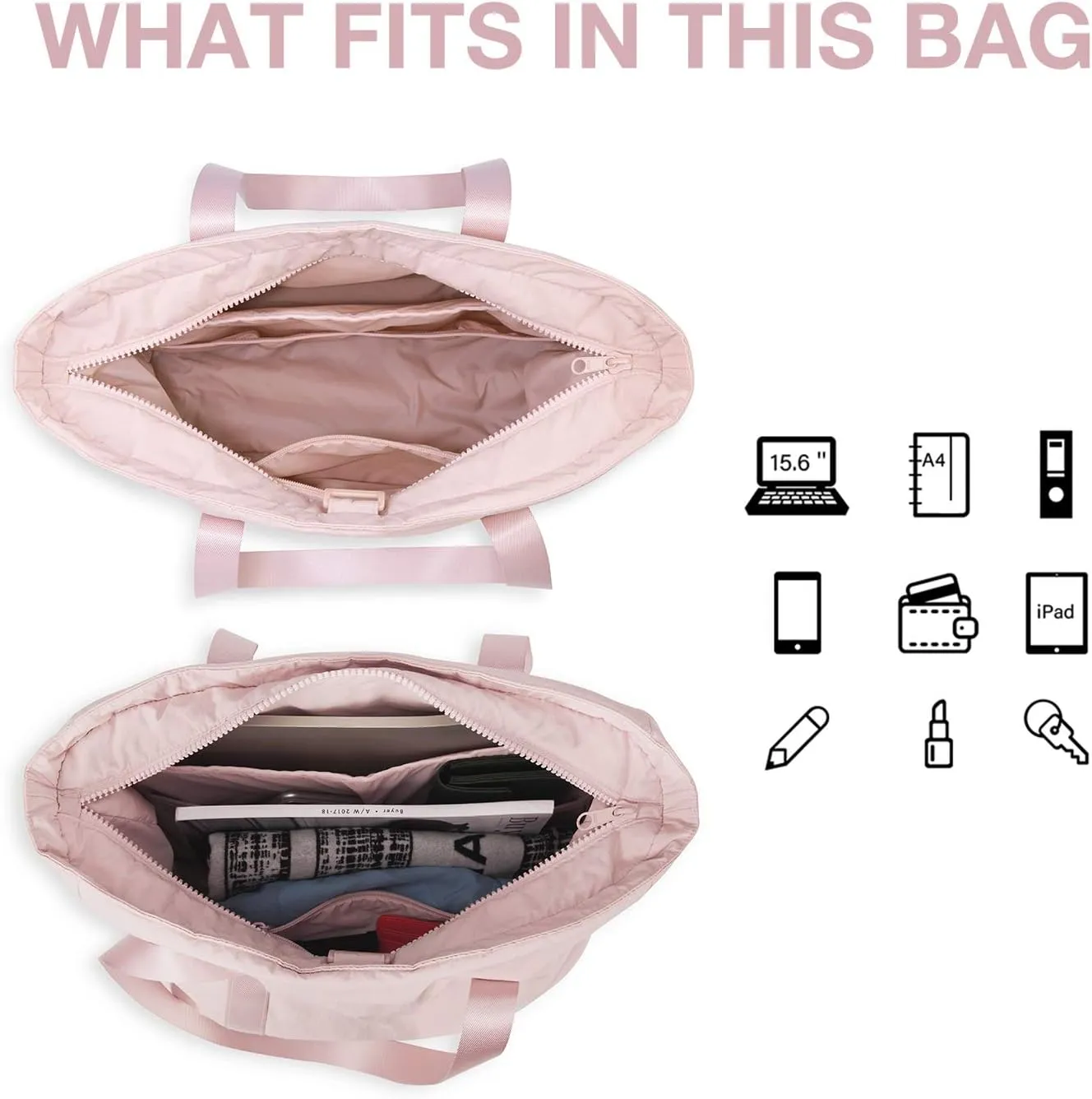 BAGSMART Tote Bag for Women with Zipper, Gym Tote with Compartments, Work Tote Nurse Dance Yoga Bag for Sport, Travel