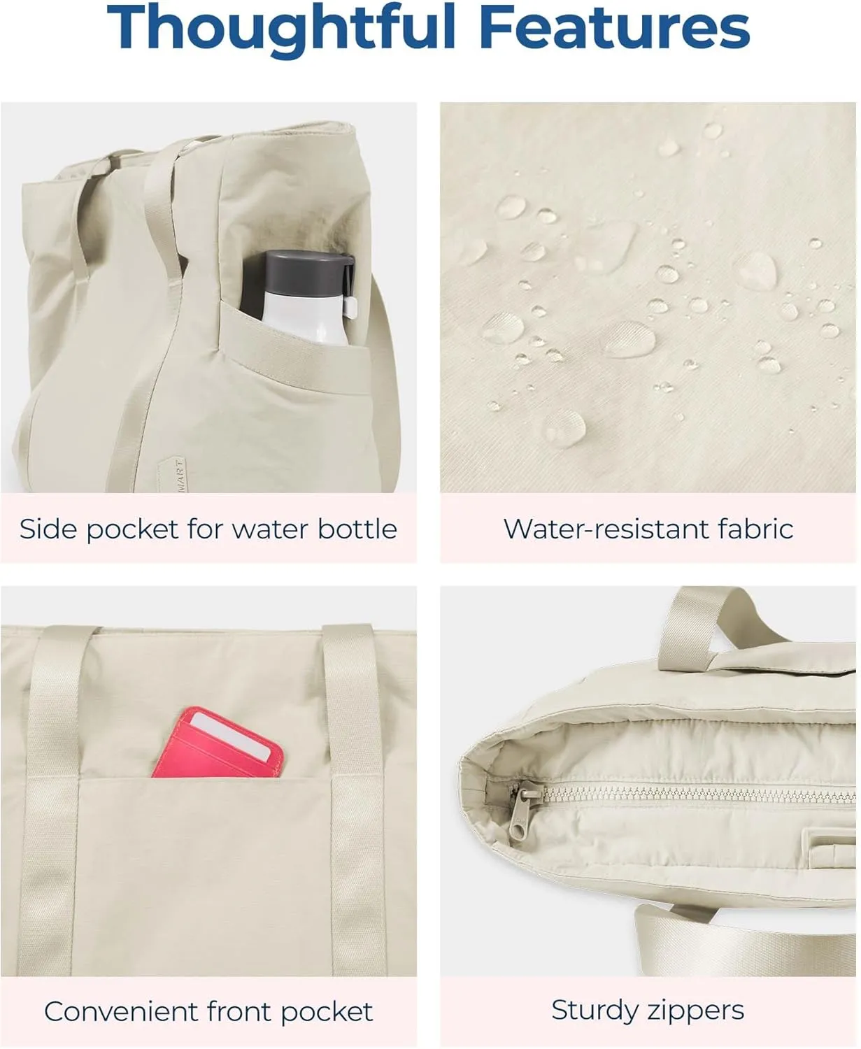 BAGSMART Tote Bag for Women with Zipper, Gym Tote with Compartments, Work Tote Nurse Dance Yoga Bag for Sport, Travel