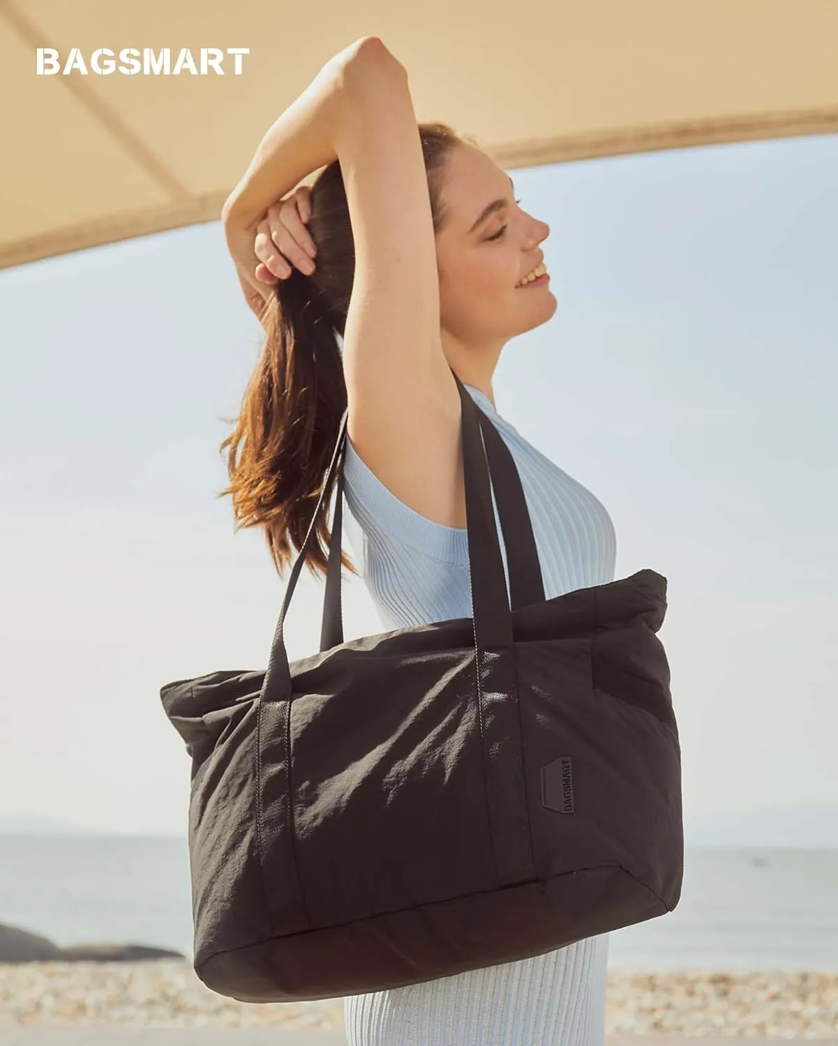 BAGSMART Tote Bag for Women with Zipper, Gym Tote with Compartments, Work Tote Nurse Dance Yoga Bag for Sport, Travel