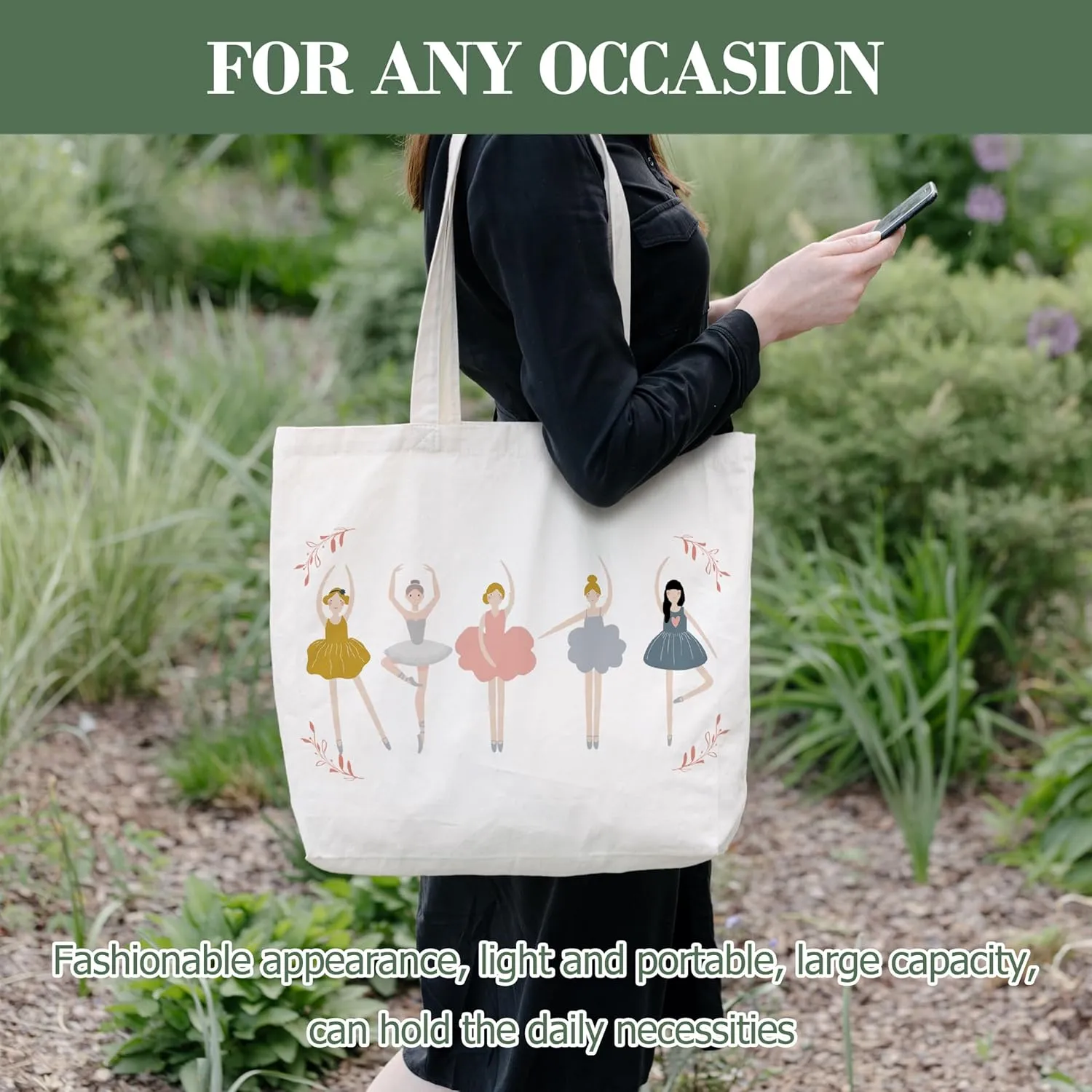 Ballet Gifts Canvas Tote Bag Aesthetic, Reusable Grocery Shopping Bags, Mother's Day Gifts, Teachers Day Gift, Birthday Christmas Dance Competition Gift (A03)
