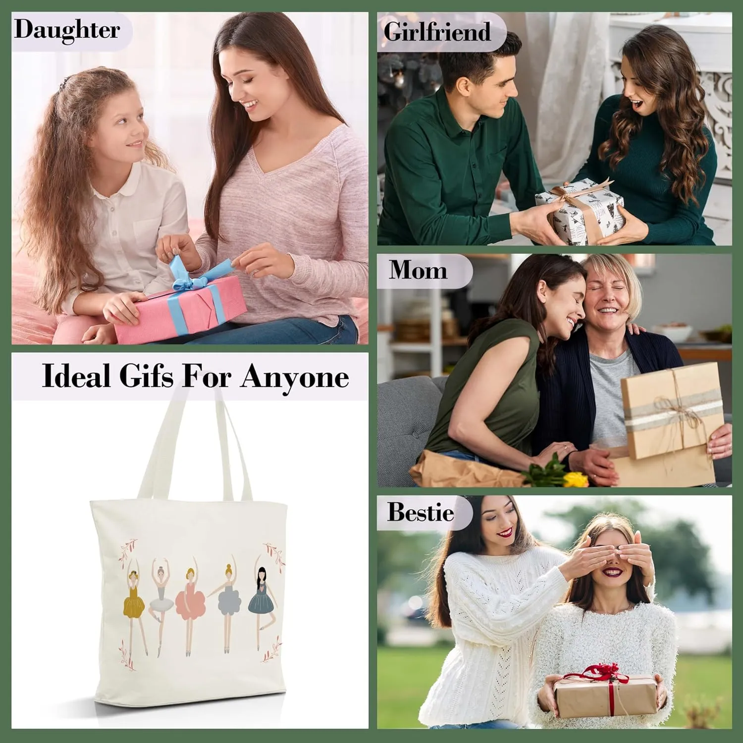 Ballet Gifts Canvas Tote Bag Aesthetic, Reusable Grocery Shopping Bags, Mother's Day Gifts, Teachers Day Gift, Birthday Christmas Dance Competition Gift (A03)