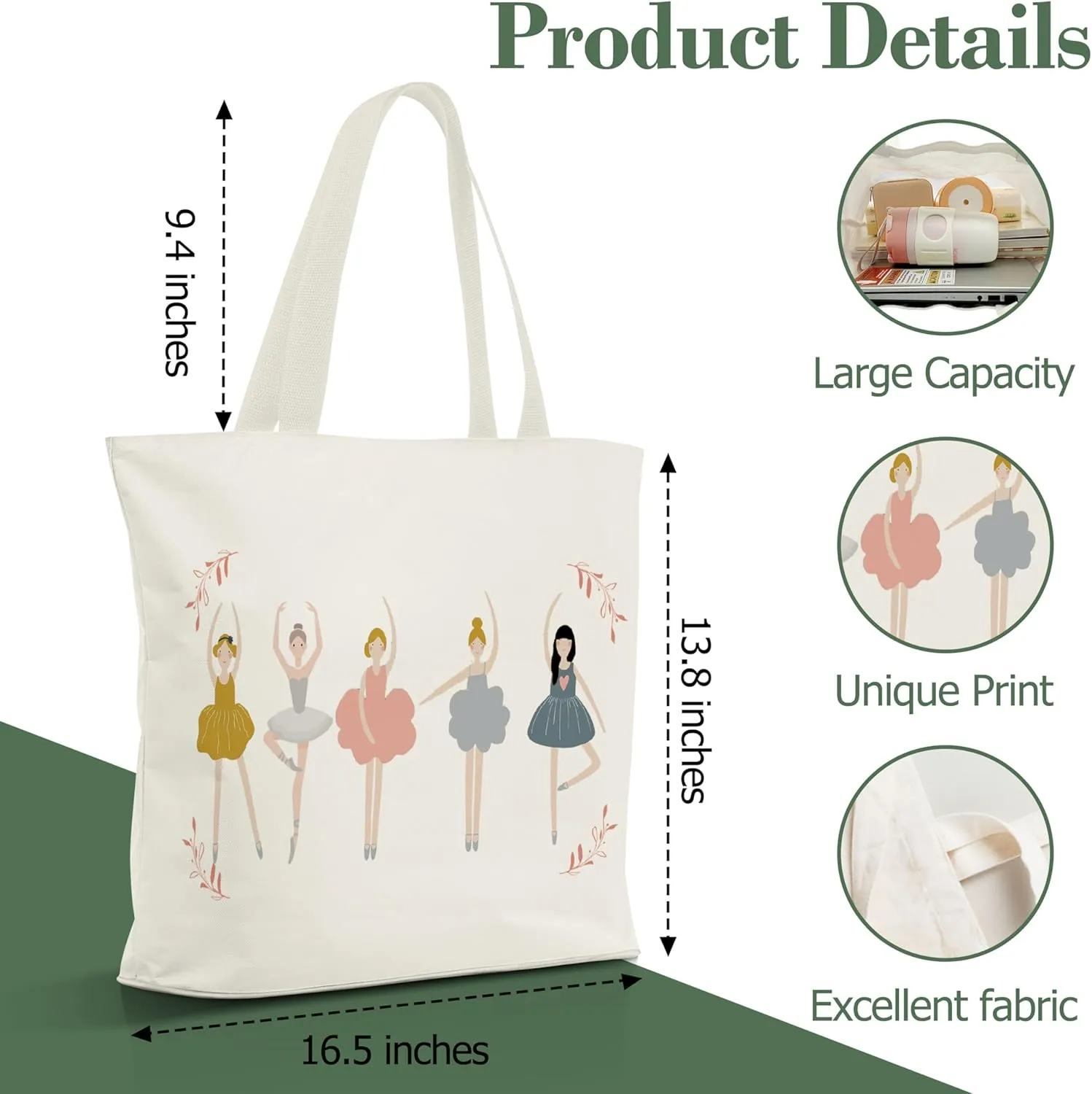 Ballet Gifts Canvas Tote Bag Aesthetic, Reusable Grocery Shopping Bags, Mother's Day Gifts, Teachers Day Gift, Birthday Christmas Dance Competition Gift (A03)