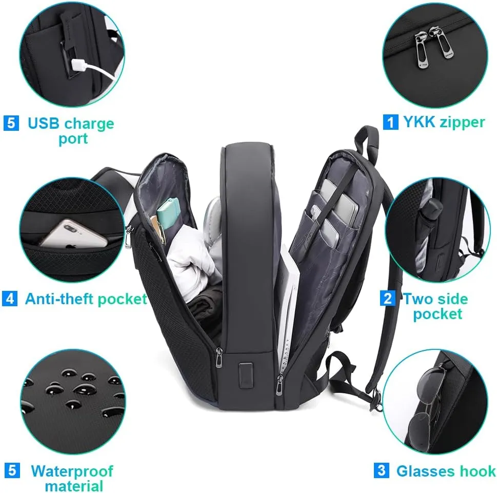 BANGE Smart Business Laptop Backpack Waterproof can fit 15.6-17.3 Inch Laptop with 3.0 USB charging port for men and women