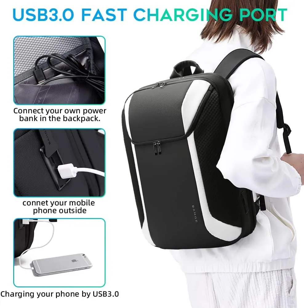 BANGE Smart Business Laptop Backpack Waterproof can fit 15.6-17.3 Inch Laptop with 3.0 USB charging port for men and women