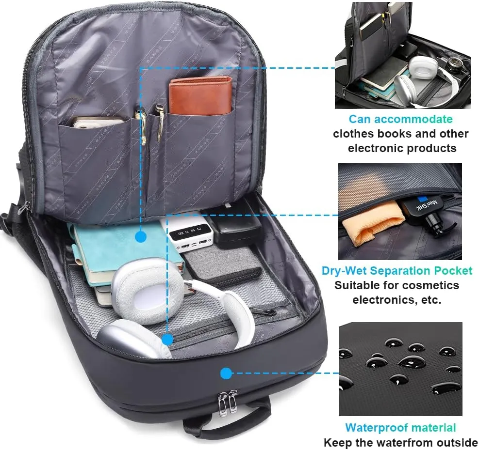 BANGE Smart Business Laptop Backpack Waterproof can fit 15.6-17.3 Inch Laptop with 3.0 USB charging port for men and women