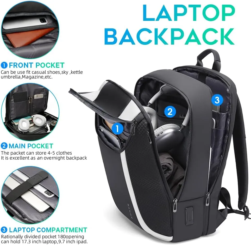BANGE Smart Business Laptop Backpack Waterproof can fit 15.6-17.3 Inch Laptop with 3.0 USB charging port for men and women
