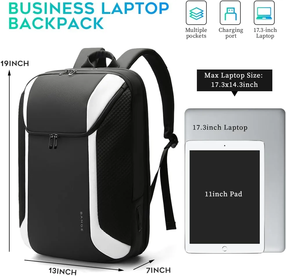 BANGE Smart Business Laptop Backpack Waterproof can fit 15.6-17.3 Inch Laptop with 3.0 USB charging port for men and women