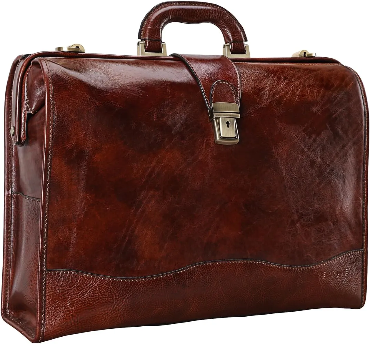 Banuce Vintage Full Grain Italian Leather Lawyer Briefcase for Men Doctor Bag Professional 15.6 Inch Attache Case with Lock Coffee Brown