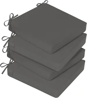 Basic Beyond Outdoor Chair Cushions for Patio Furniture, Waterproof Outdoor Seat Cushions Set of 4 18 x 18, Patio Chair Cushions Set of 4 with Ties and Handle, Dark Grey