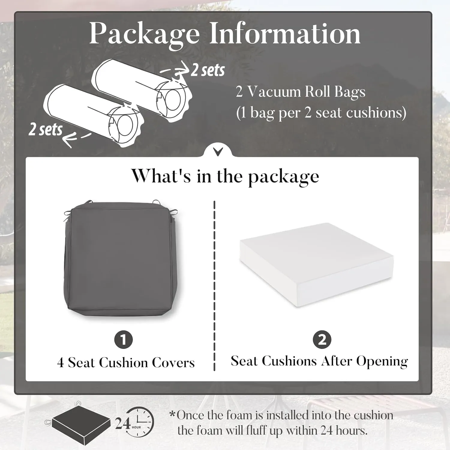 Basic Beyond Outdoor Chair Cushions for Patio Furniture, Waterproof Outdoor Seat Cushions Set of 4 18 x 18, Patio Chair Cushions Set of 4 with Ties and Handle, Dark Grey