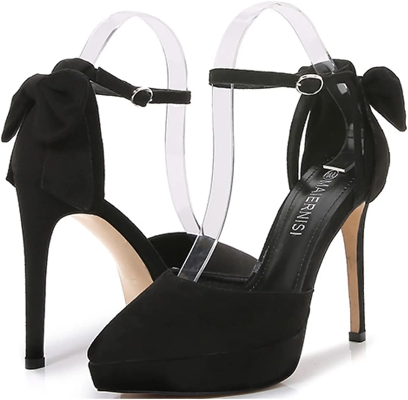 bbruriy Women's Ankle Strap Close Toe High Stiletto Heel Pumps Party Dress Sexy 13CM High Heels with Bow Suede Classic Fashion Party Evening Wedding Office Shoes