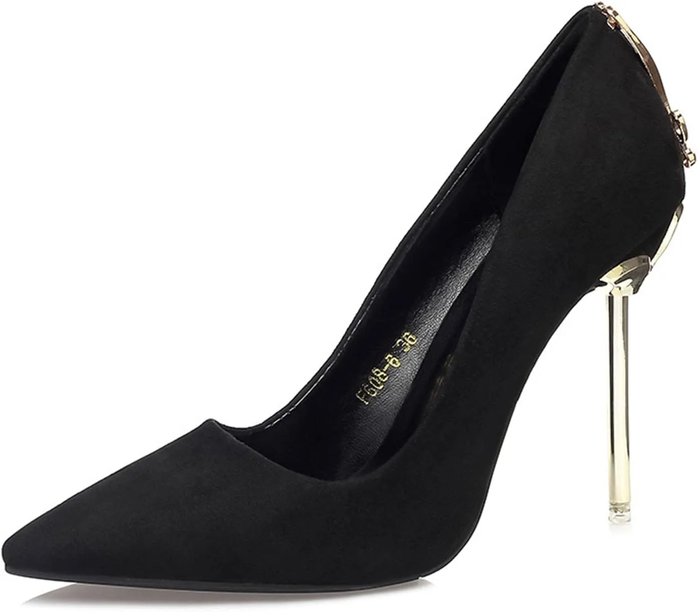 bbruriy Women's Suede High Heel Slip on Pumps Pointed Toe Classic Fashion 3.94Inch Party Wedding Stiletto Heels Dress Office Shoes with Metal Trim