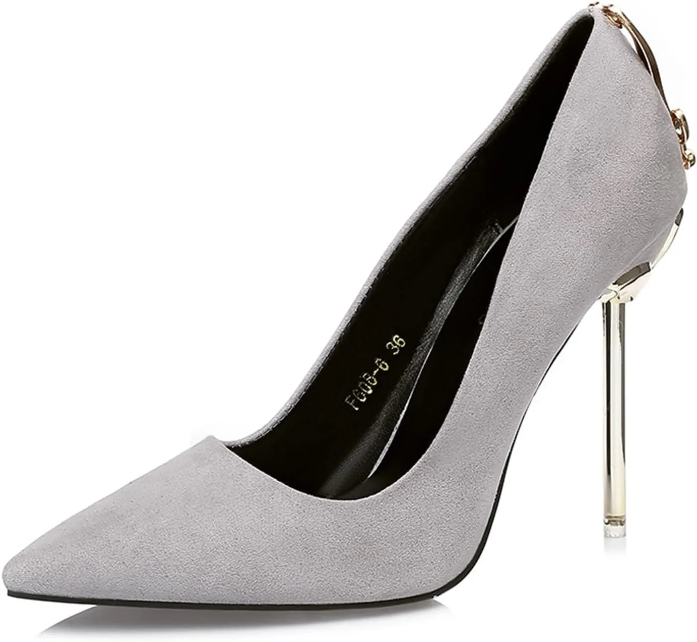 bbruriy Women's Suede High Heel Slip on Pumps Pointed Toe Classic Fashion 3.94Inch Party Wedding Stiletto Heels Dress Office Shoes with Metal Trim