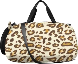 Beautiful Leopard Print Kids Overnight Duffle Bag,Gymnastics Sports Dance Bag with Shoe Compartment & Wet Pocket, Travel Weekender Tote for Boys & Girls