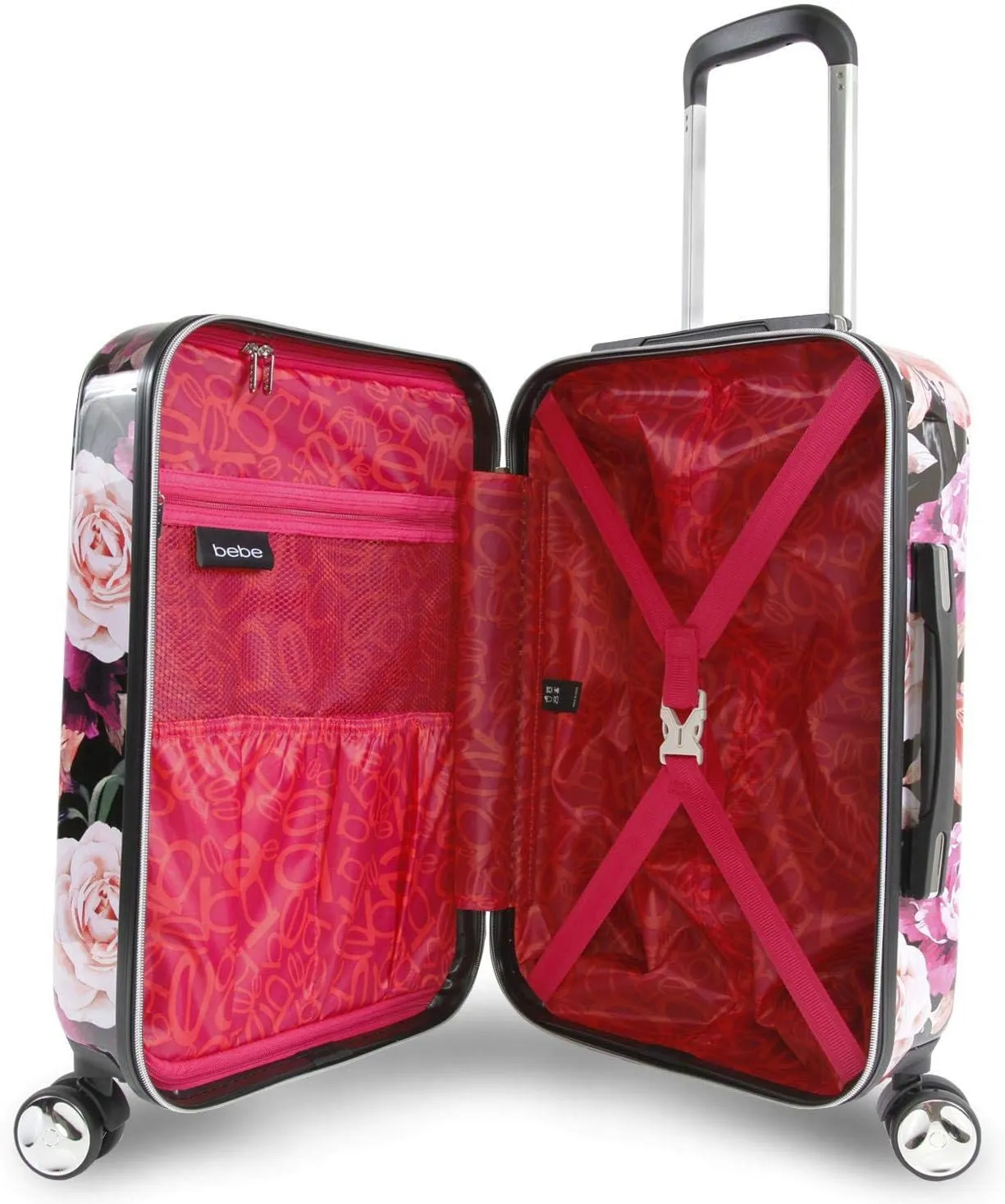 BEBE Women's Marie 21" Hardside Carry-on Spinner Luggage, Black Floral Print, One Size