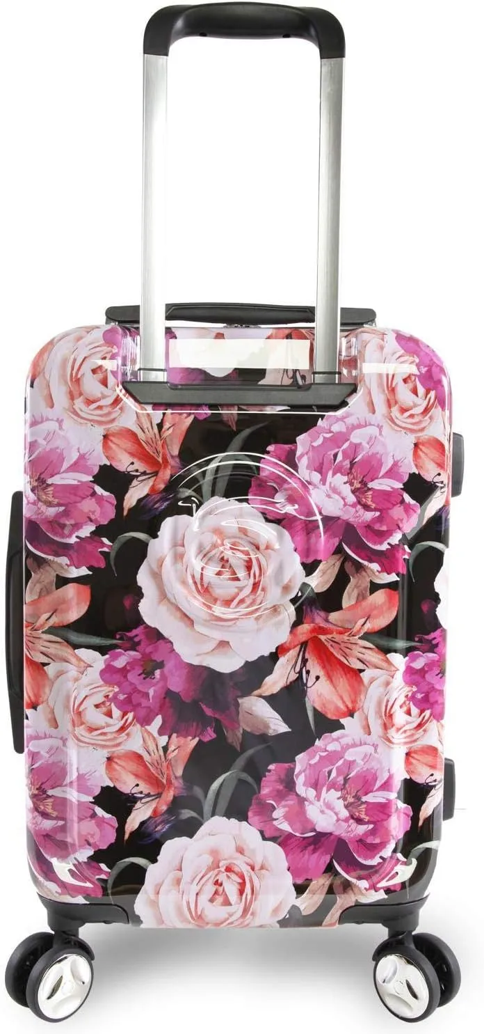 BEBE Women's Marie 21" Hardside Carry-on Spinner Luggage, Black Floral Print, One Size