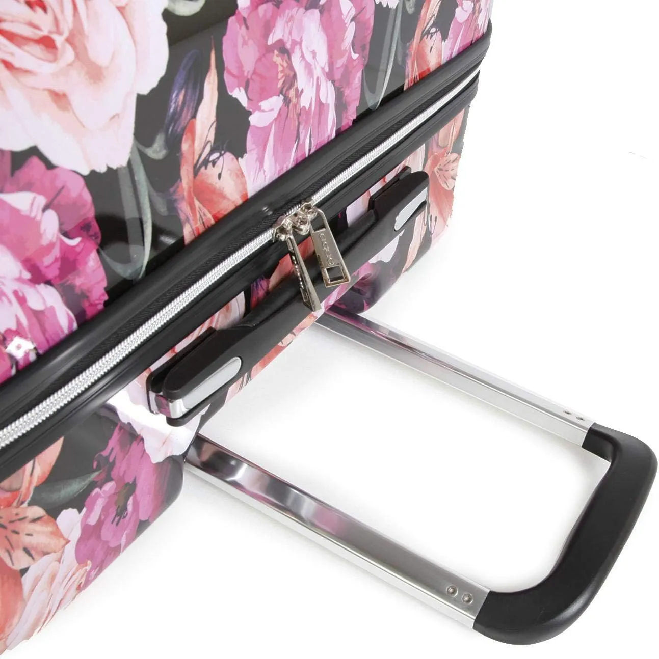 BEBE Women's Marie 21" Hardside Carry-on Spinner Luggage, Black Floral Print, One Size