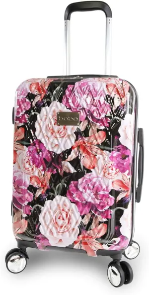 BEBE Women's Marie 21" Hardside Carry-on Spinner Luggage, Black Floral Print, One Size