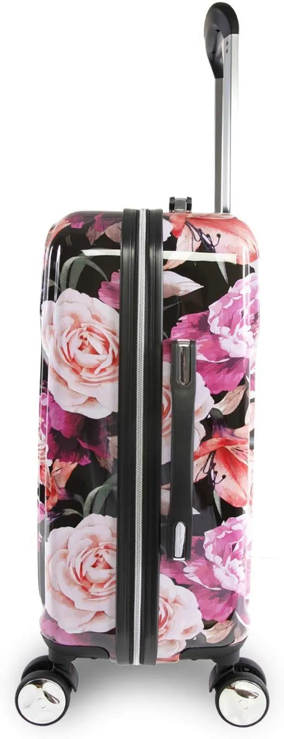 BEBE Women's Marie 21" Hardside Carry-on Spinner Luggage, Black Floral Print, One Size