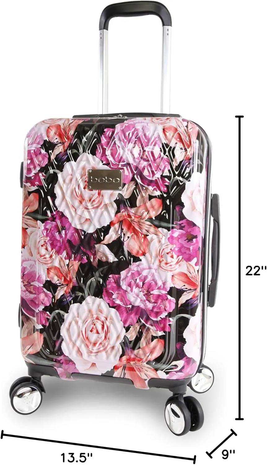 BEBE Women's Marie 21" Hardside Carry-on Spinner Luggage, Black Floral Print, One Size