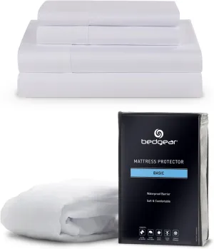 Bedgear College Dorm Essential Bedding Bundle - Twin XL - Waterproof Mattress Protector and Breathable Basic (3pc) Bed Sheet Set