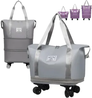 Beente Travel Bag with Wheels, 2025 New Large Capacity Duffle Bag Universal Wheel Removable Foldable Suitcase (Gray)