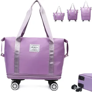Beente Travel Bag with Wheels, 2025 New Large Capacity Travel Bag - Universal Wheel Removable, Expandable, Foldable, Lightweight Carry (Light Purple)