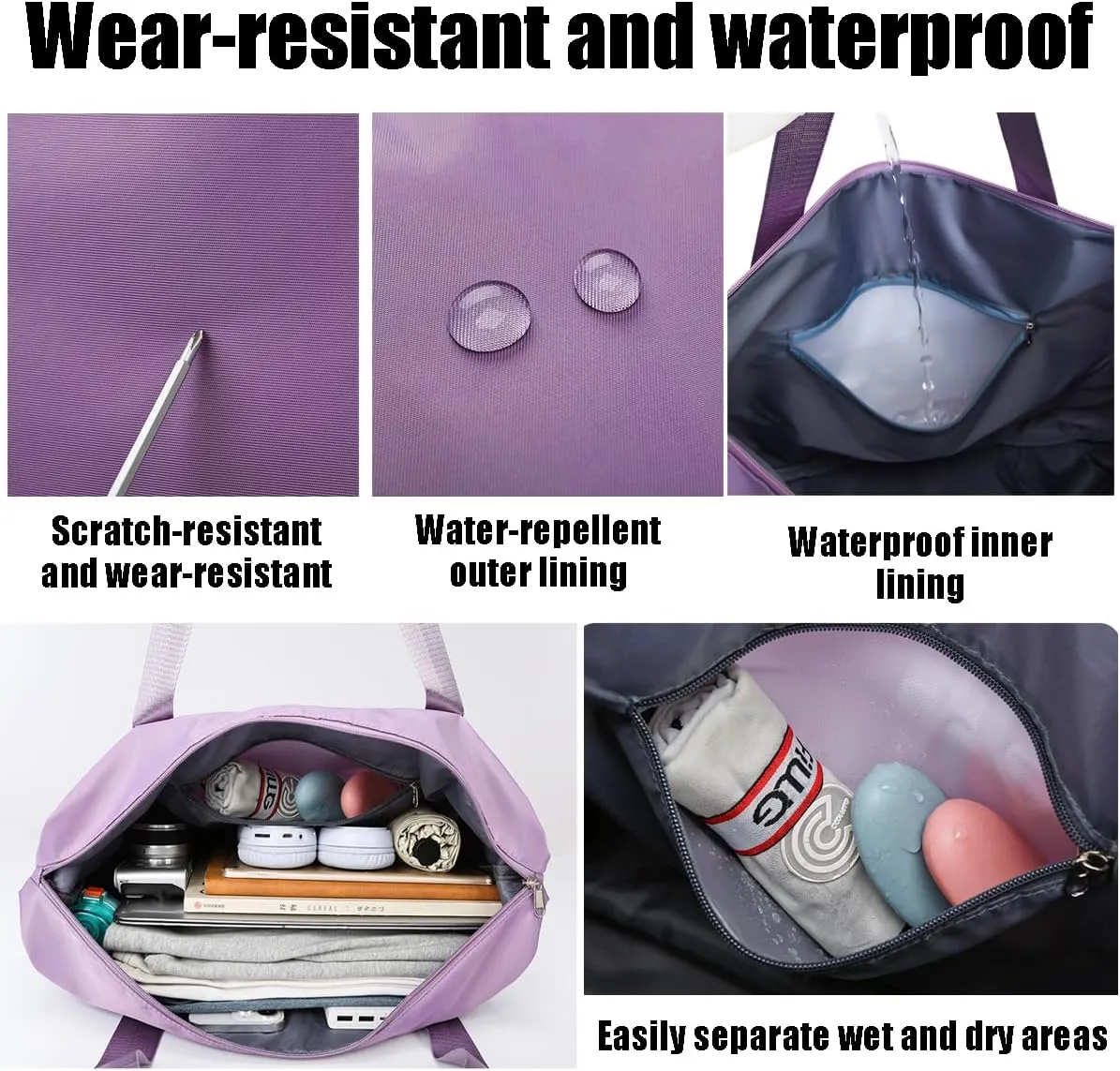 Beente Travel Bag with Wheels, 2025 New Large Capacity Travel Bag - Universal Wheel Removable, Expandable, Foldable, Lightweight Carry (Light Purple)