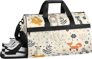 Beige Gym Bags for Men Women, 43L Medium Sports Cartoon Animals Travel Duffel Bag for Men with Shoe Compartment,Carry on Bags for Airplanes Women
