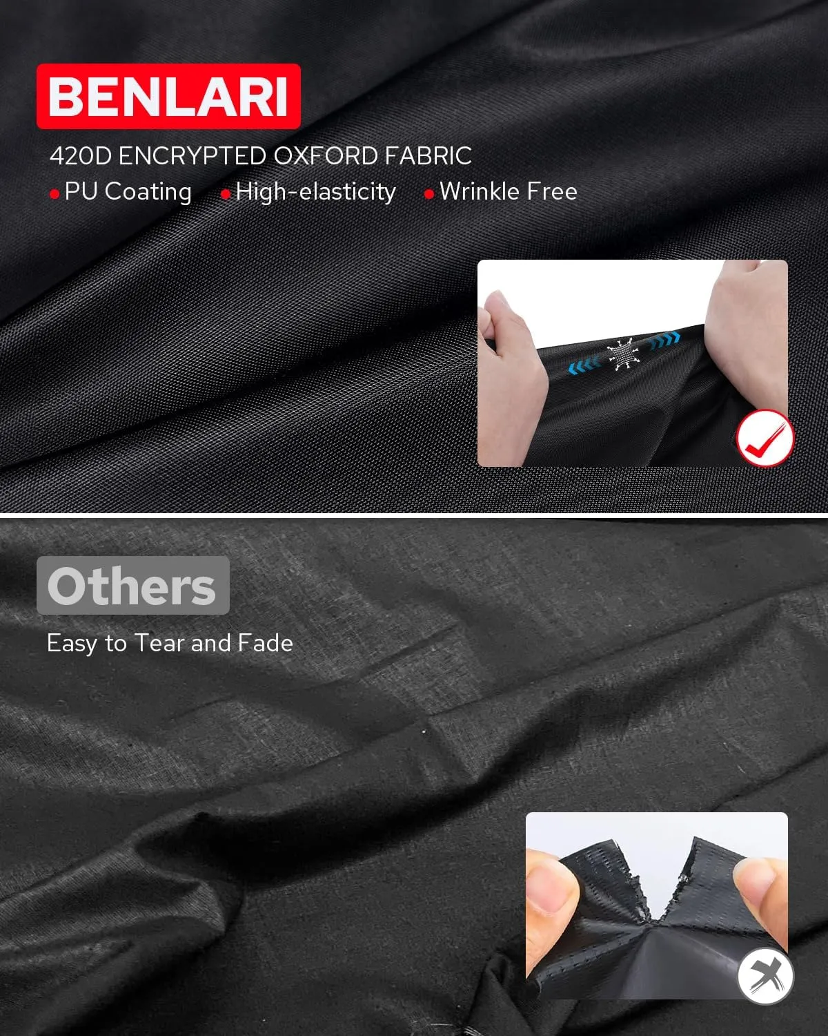 Benlari Waterproof Motorcycle Cover with Side Top Box Compatible with Touring Models Harley Davidson Road King/Street Glide/Road Glide/Electra Glide Outdoor All Weather Protection (116" x 47" x 53")
