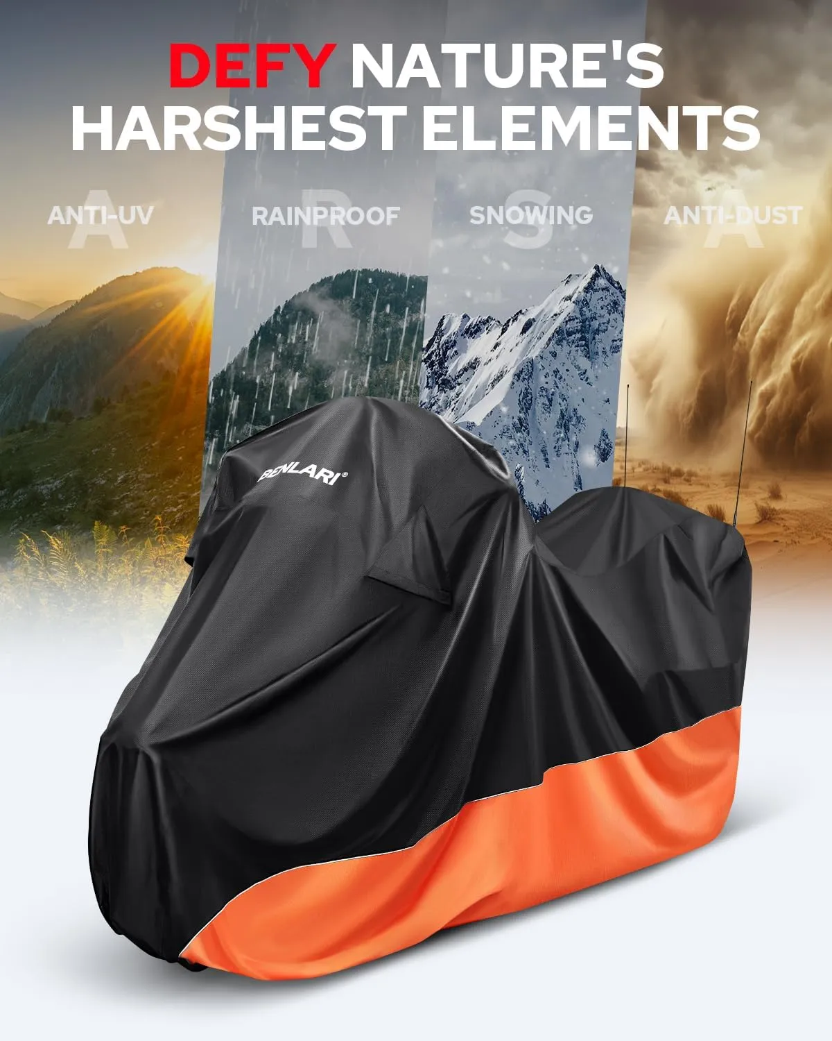 Benlari Waterproof Motorcycle Cover with Side Top Box Compatible with Touring Models Harley Davidson Road King/Street Glide/Road Glide/Electra Glide Outdoor All Weather Protection (116" x 47" x 53")