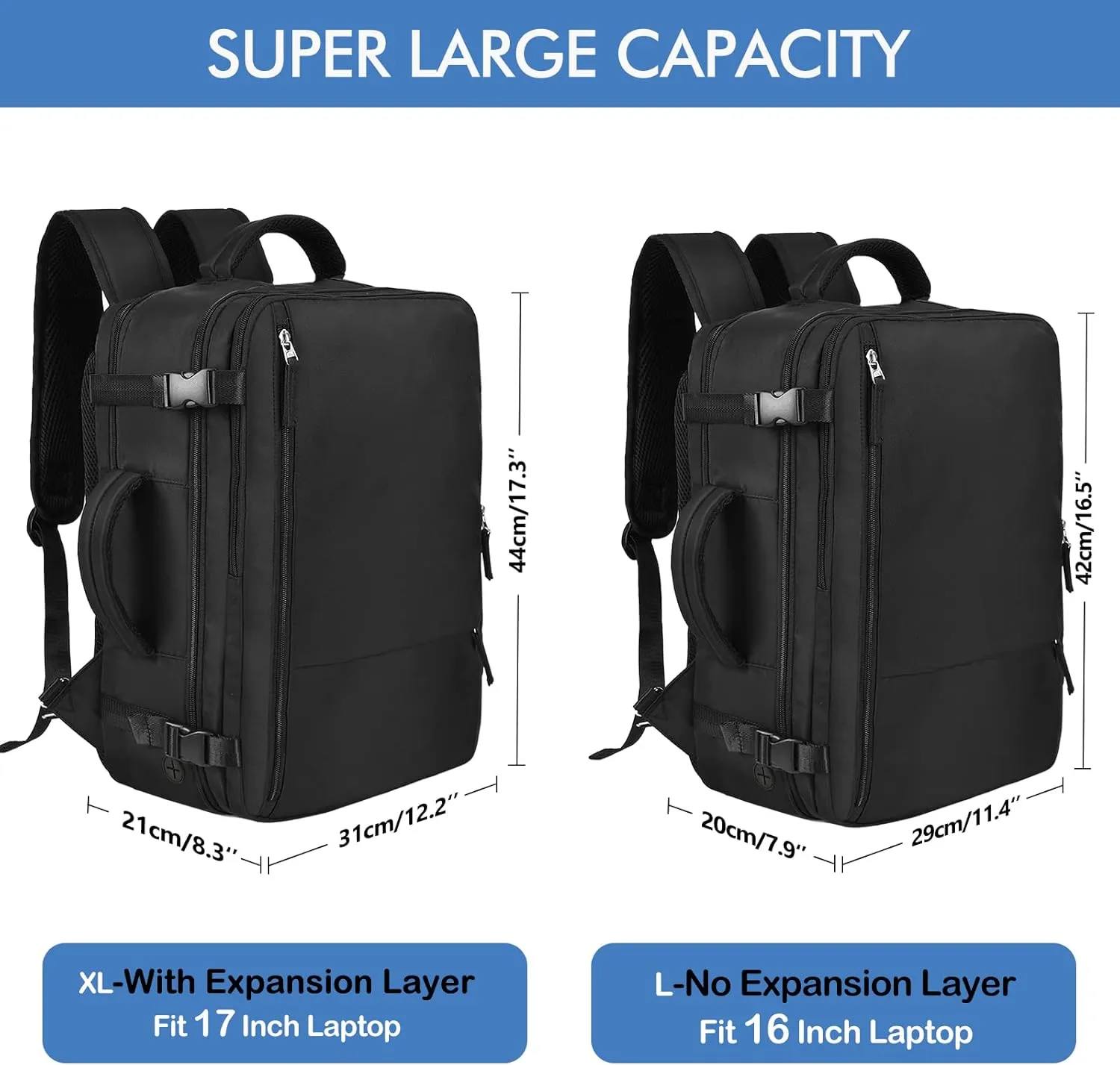 Beraliy Travel Backpack for Men Women, Carry On Backpack, 16 Inch Laptop Backpack, Waterproof Hiking Backpack, Casual Outdoor Daypack College Bag, Black