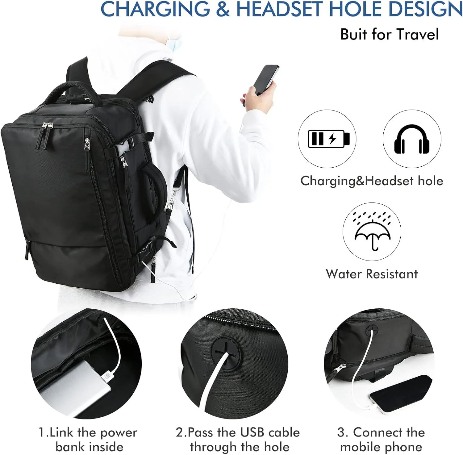 Beraliy Travel Backpack for Men Women, Carry On Backpack, 16 Inch Laptop Backpack, Waterproof Hiking Backpack, Casual Outdoor Daypack College Bag, Black