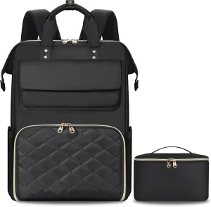 BERTASCHE Lunch Backpack for Women, 15.6 Inch Laptop Backpack with Insulated Cooler Lunch box, Nurse Backpack for Teacher Work Travel College Picnic, Black