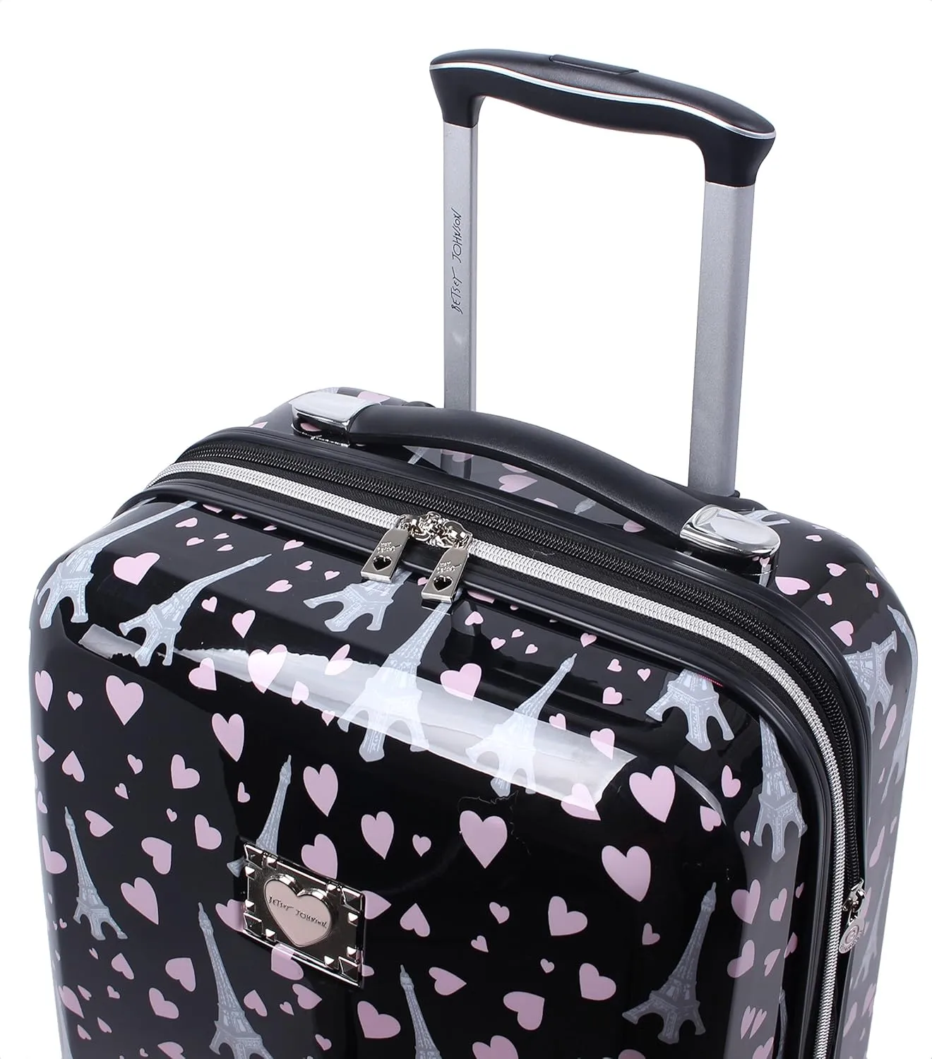 Betsey Johnson 26 Inch Checked Luggage Collection - Expandable Scratch Resistant (ABS   PC) Hardside Suitcase - Designer Lightweight Bag with 8-Rolling Spinner Wheels (Paris Love)