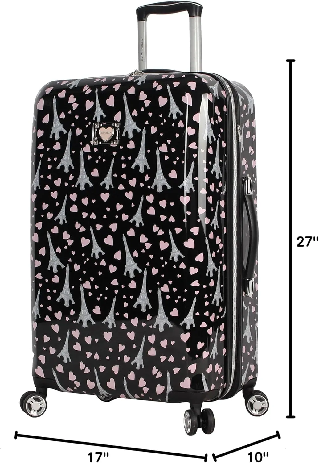 Betsey Johnson 26 Inch Checked Luggage Collection - Expandable Scratch Resistant (ABS   PC) Hardside Suitcase - Designer Lightweight Bag with 8-Rolling Spinner Wheels (Paris Love)