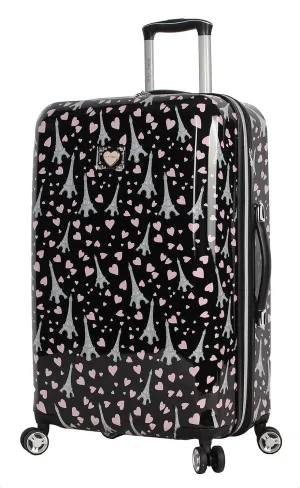 Betsey Johnson 26 Inch Checked Luggage Collection - Expandable Scratch Resistant (ABS   PC) Hardside Suitcase - Designer Lightweight Bag with 8-Rolling Spinner Wheels (Paris Love)