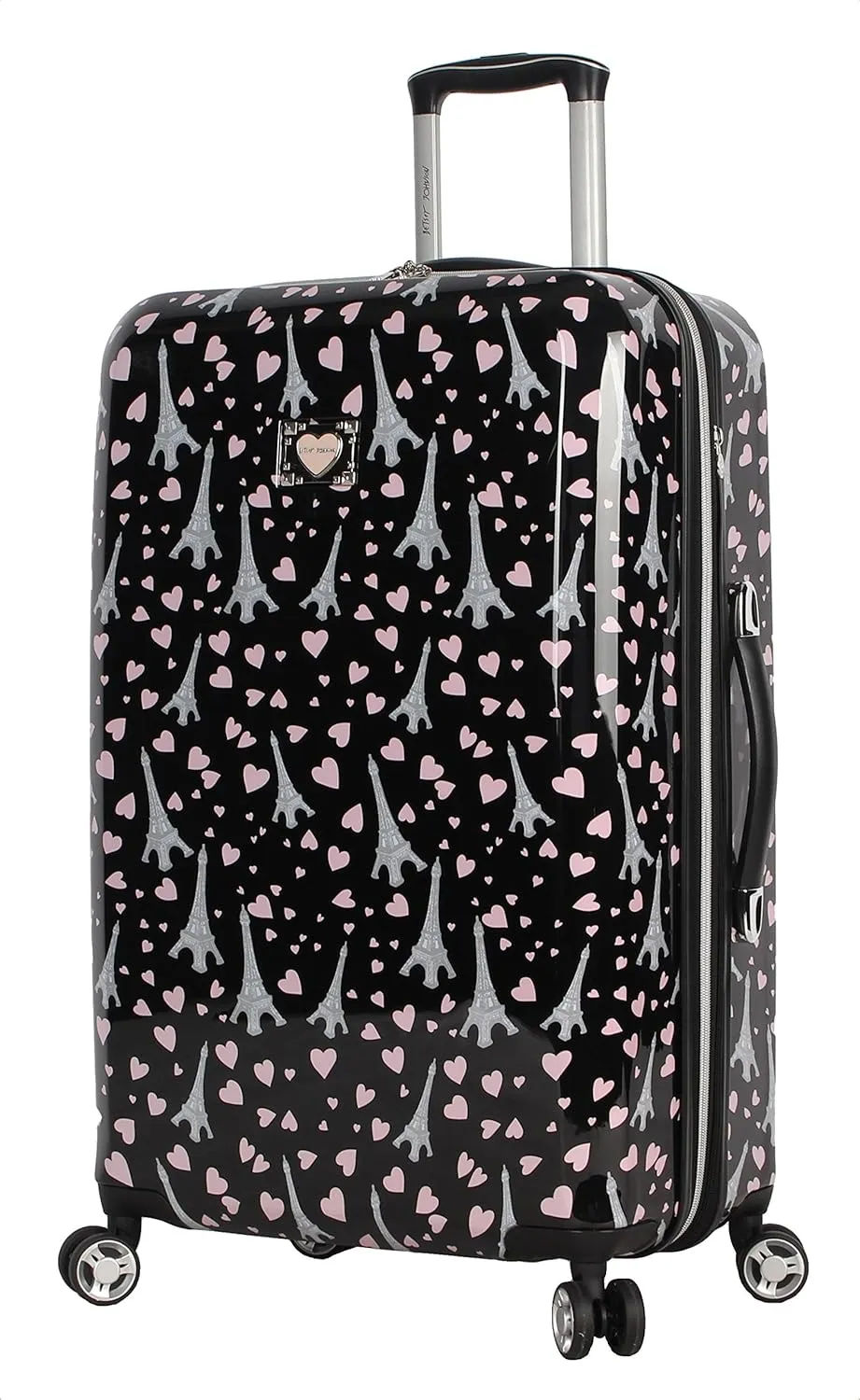 Betsey Johnson 26 Inch Checked Luggage Collection - Expandable Scratch Resistant (ABS   PC) Hardside Suitcase - Designer Lightweight Bag with 8-Rolling Spinner Wheels (Paris Love)