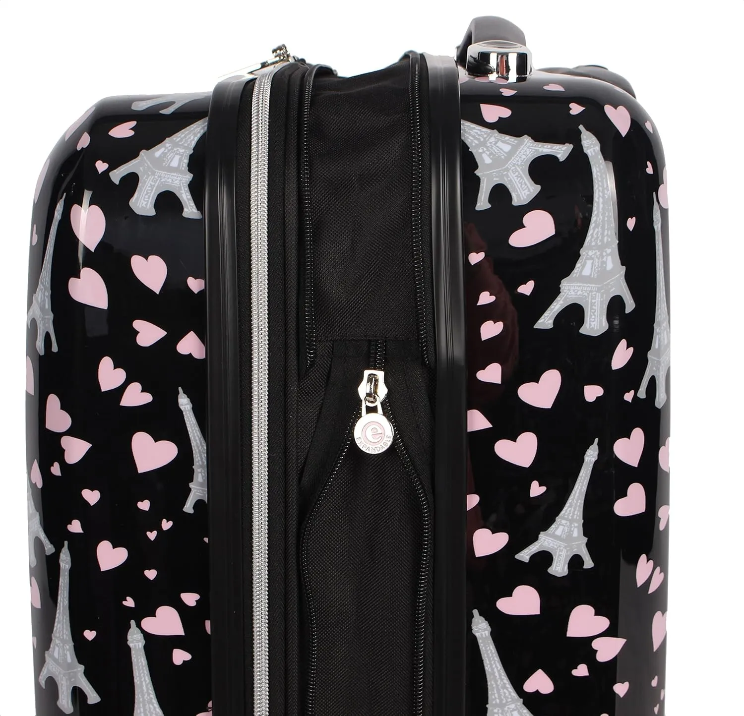 Betsey Johnson 26 Inch Checked Luggage Collection - Expandable Scratch Resistant (ABS   PC) Hardside Suitcase - Designer Lightweight Bag with 8-Rolling Spinner Wheels (Paris Love)