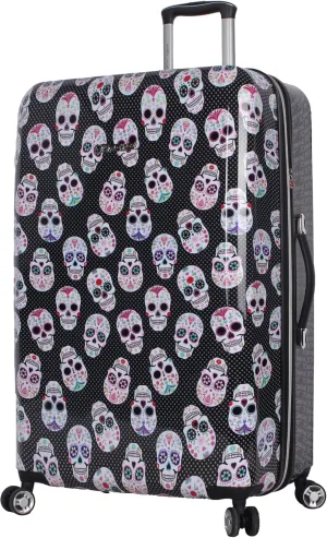 Betsey Johnson 30 Inch Checked Luggage Collection - Expandable Scratch Resistant (ABS   PC) Hardside Suitcase - Designer Lightweight Bag with 8-Rolling Spinner Wheels