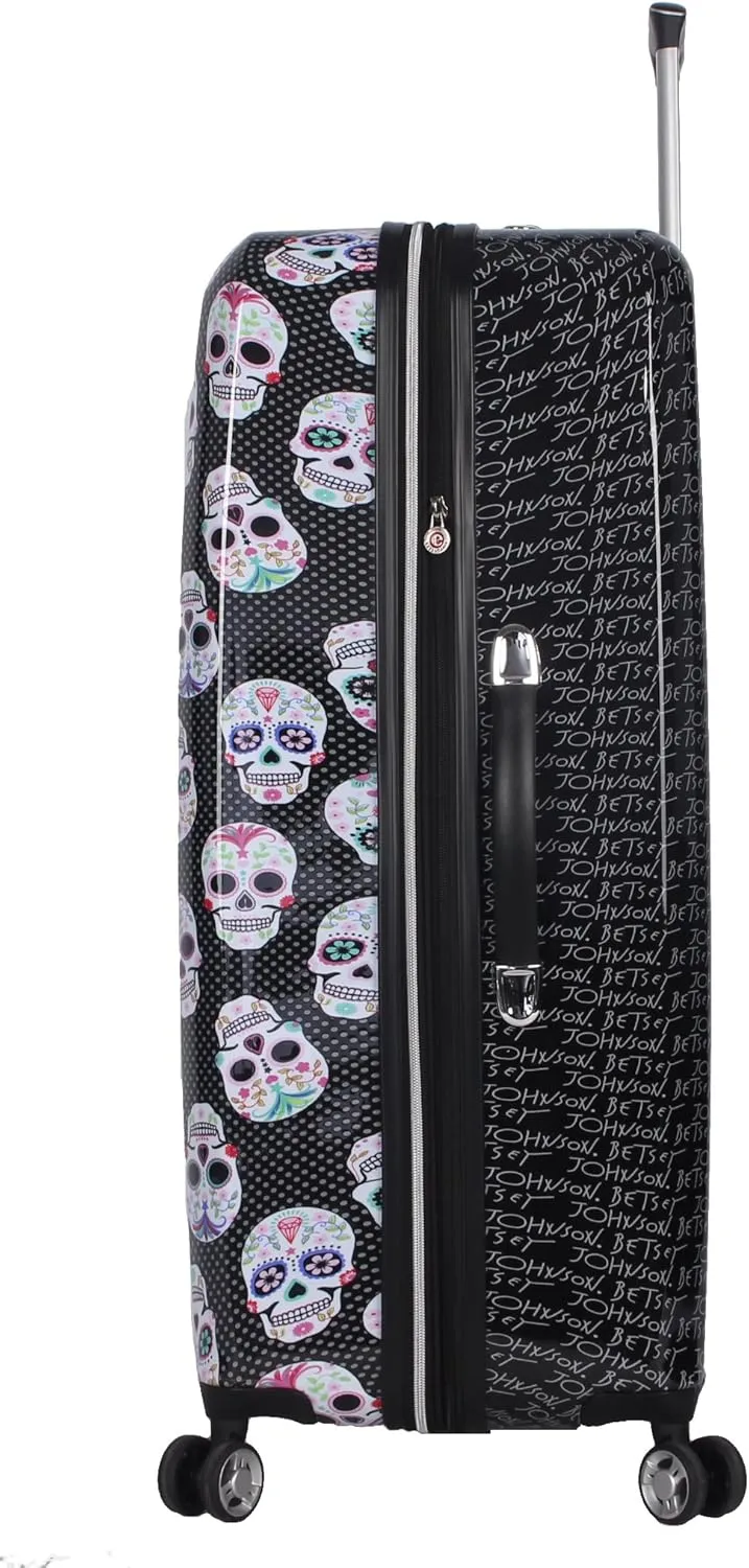 Betsey Johnson 30 Inch Checked Luggage Collection - Expandable Scratch Resistant (ABS   PC) Hardside Suitcase - Designer Lightweight Bag with 8-Rolling Spinner Wheels