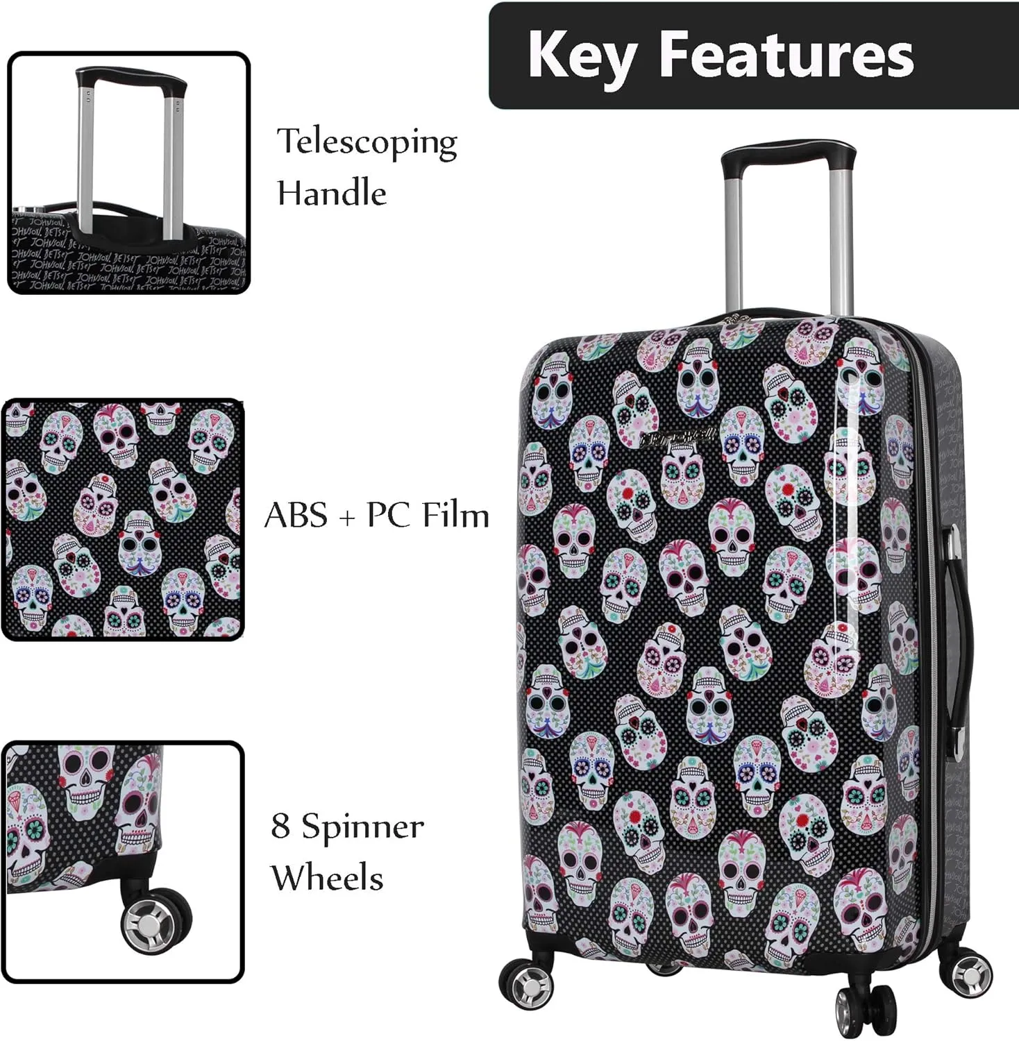 Betsey Johnson 30 Inch Checked Luggage Collection - Expandable Scratch Resistant (ABS   PC) Hardside Suitcase - Designer Lightweight Bag with 8-Rolling Spinner Wheels