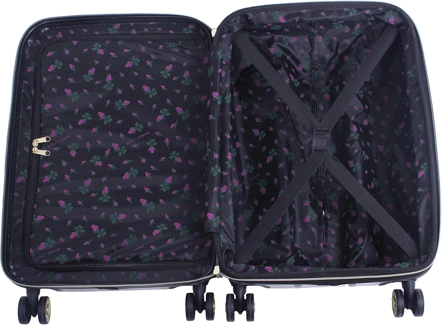 Betsey Johnson Designer 20 Inch Carry On - Expandable (ABS   PC) Hardside Luggage - Lightweight Durable Suitcase With 8-Rolling Spinner Wheels for Women (Covered Roses)