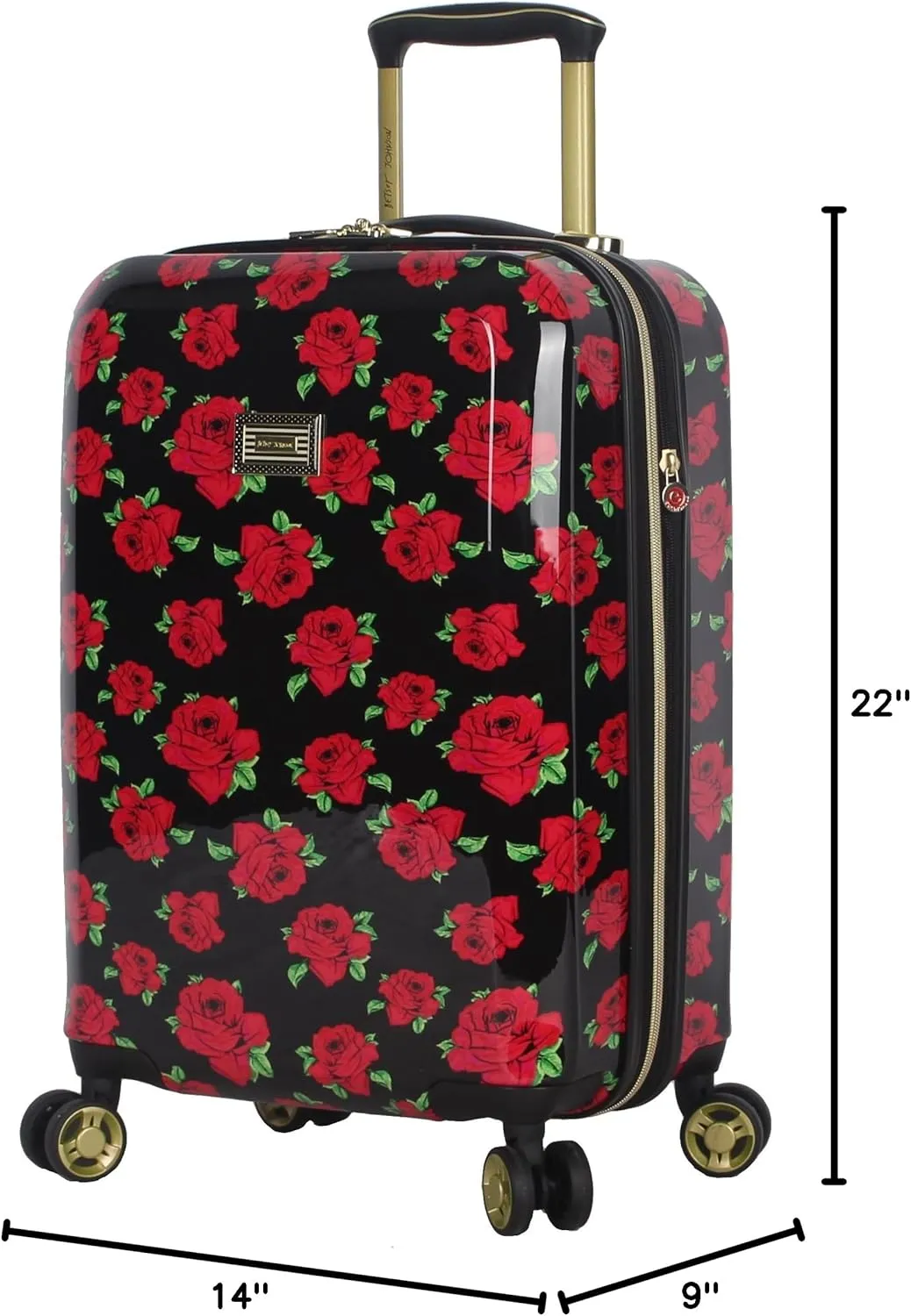 Betsey Johnson Designer 20 Inch Carry On - Expandable (ABS   PC) Hardside Luggage - Lightweight Durable Suitcase With 8-Rolling Spinner Wheels for Women (Covered Roses)