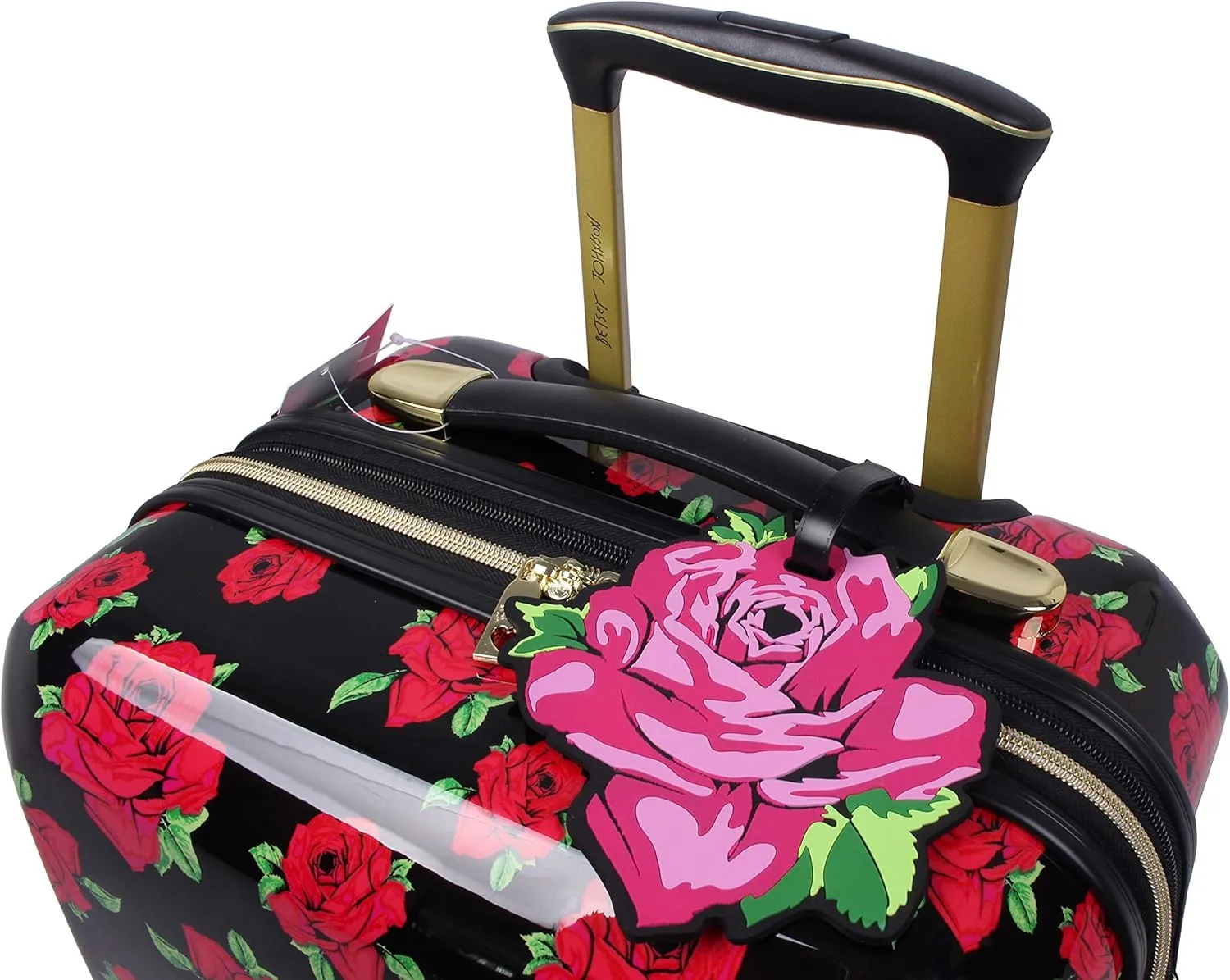 Betsey Johnson Designer 20 Inch Carry On - Expandable (ABS   PC) Hardside Luggage - Lightweight Durable Suitcase With 8-Rolling Spinner Wheels for Women (Covered Roses)