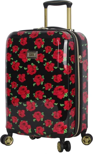 Betsey Johnson Designer 20 Inch Carry On - Expandable (ABS   PC) Hardside Luggage - Lightweight Durable Suitcase With 8-Rolling Spinner Wheels for Women (Covered Roses)