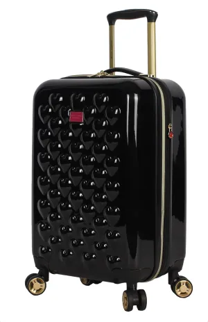 Betsey Johnson Designer 20 Inch Carry On - Expandable (ABS   PC) Hardside Luggage - Lightweight Durable Suitcase With 8-Rolling Spinner Wheels for Women (Heart to Heart Black)