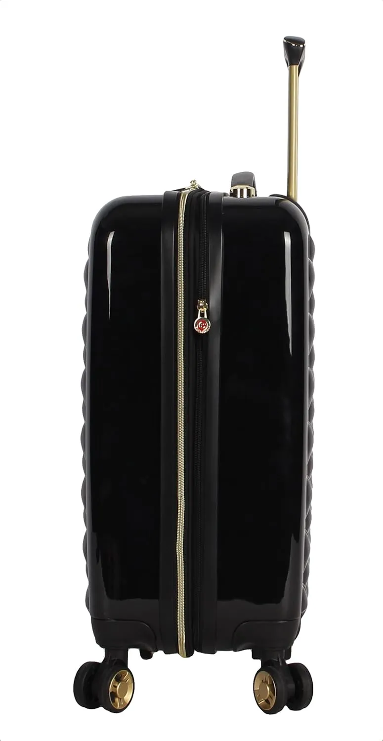 Betsey Johnson Designer 20 Inch Carry On - Expandable (ABS   PC) Hardside Luggage - Lightweight Durable Suitcase With 8-Rolling Spinner Wheels for Women (Heart to Heart Black)